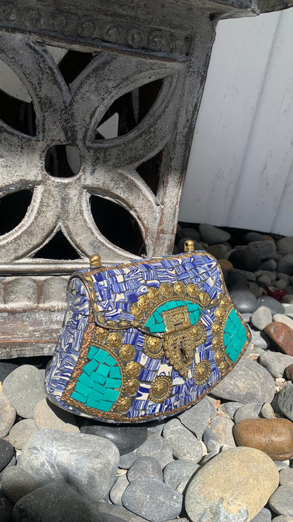 Bohemian style handcrafted metal / Brass Clutch CLEARANCE #90277