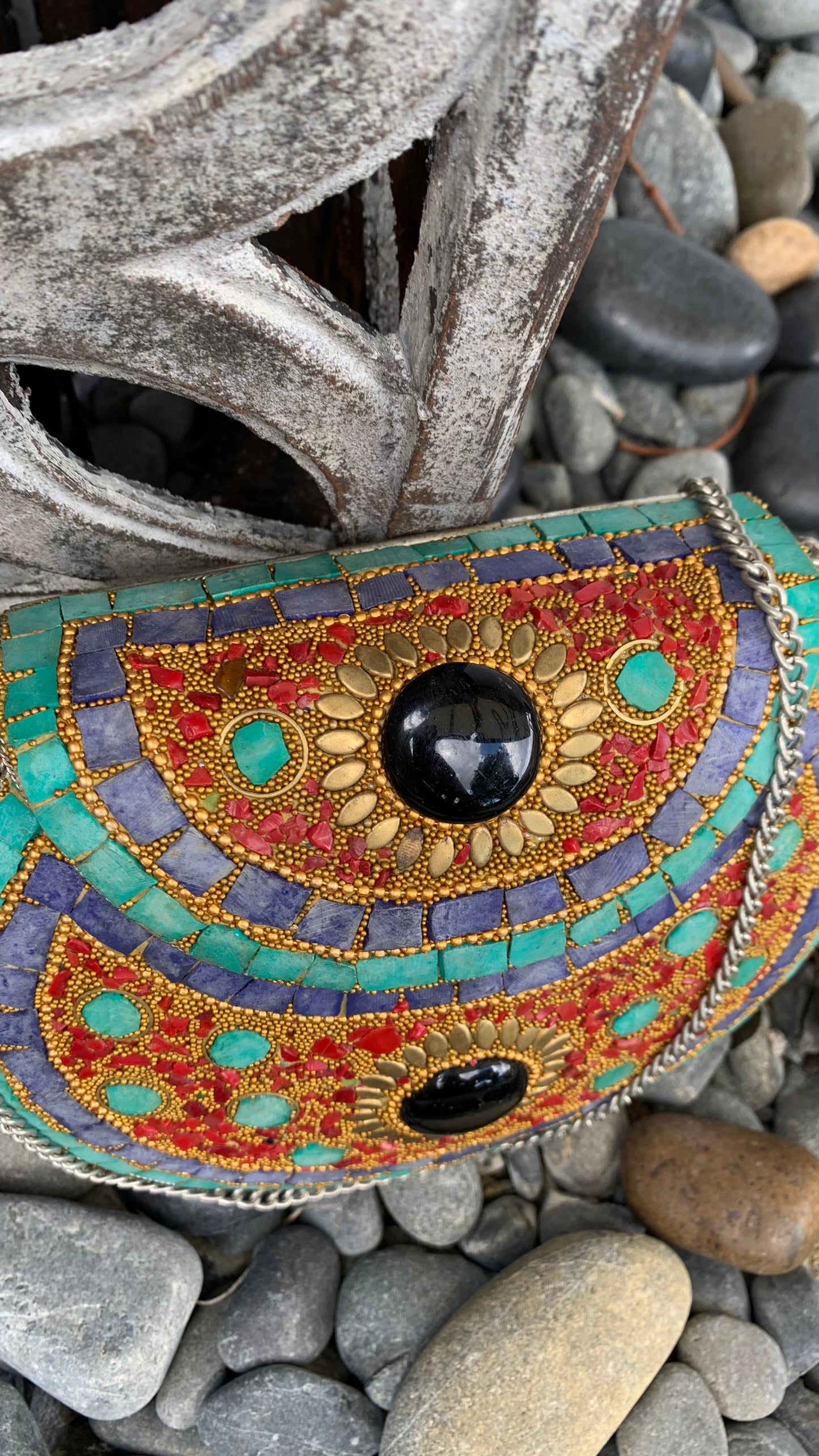 Bohemian style handcrafted metal / Brass Clutch CLEARANCE #90273