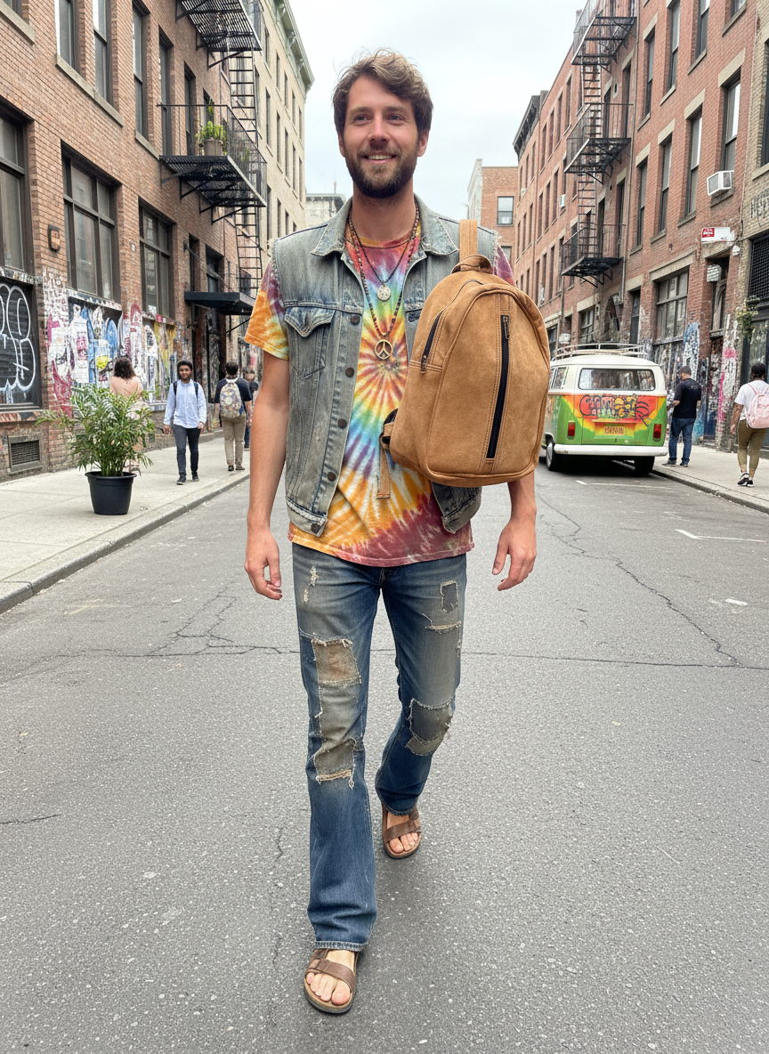 Bohemian style handcrafted Genuine leather Backpack  #5594