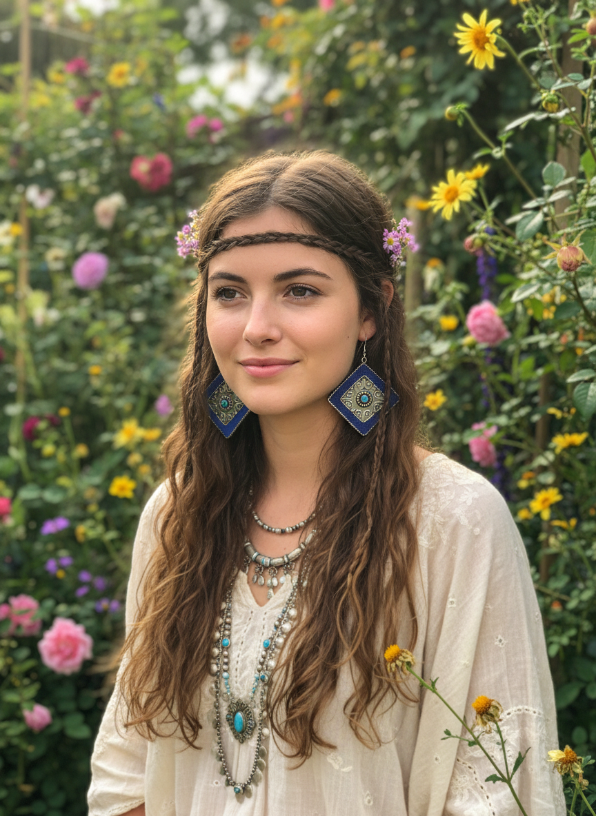 Bohemian style handcrafted Tibetan earrings #228514