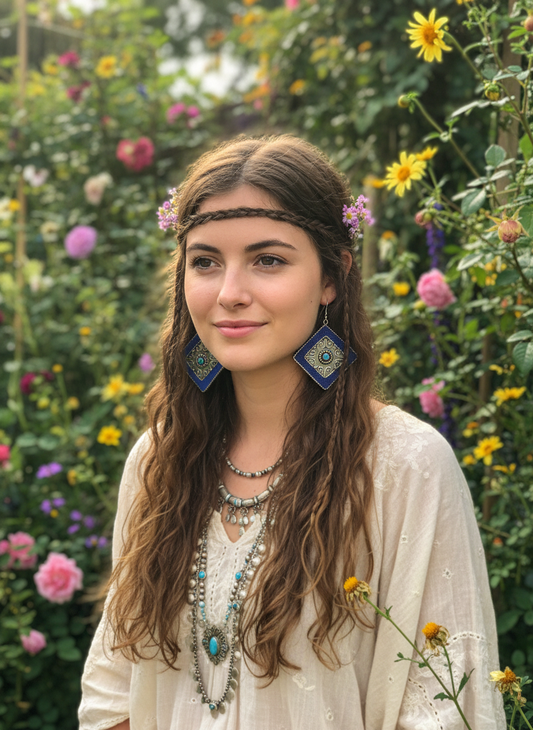 Bohemian style handcrafted Tibetan earrings #228514