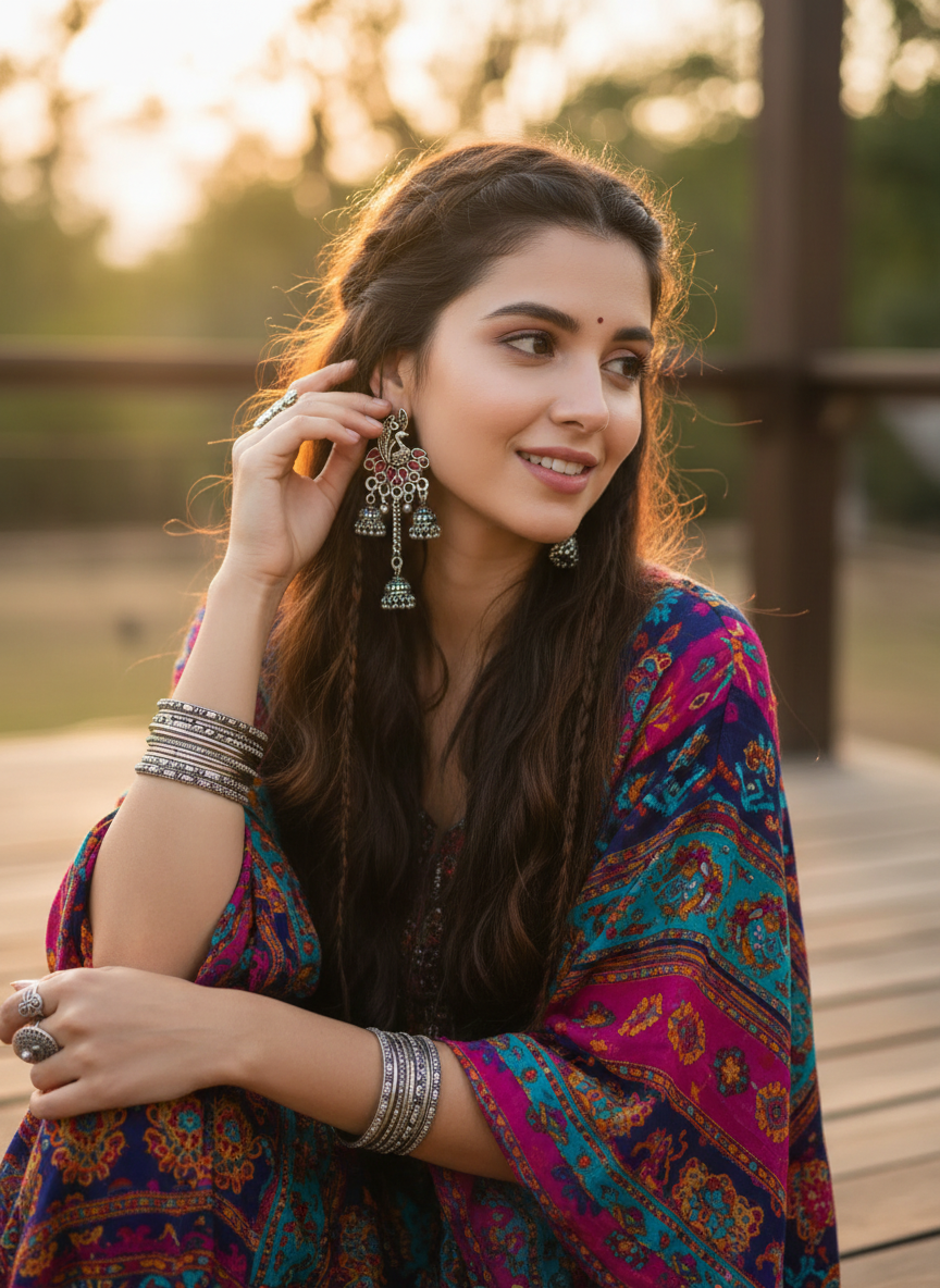 BOHEMIAN STYLE HANDCRAFTED PEACOCK EARRINGS # 00981