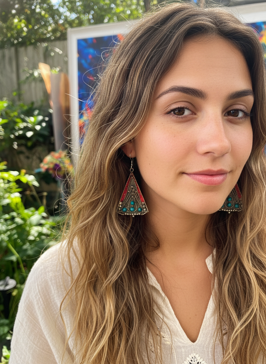 Bohemian style handcrafted Tibetan earrings #228504