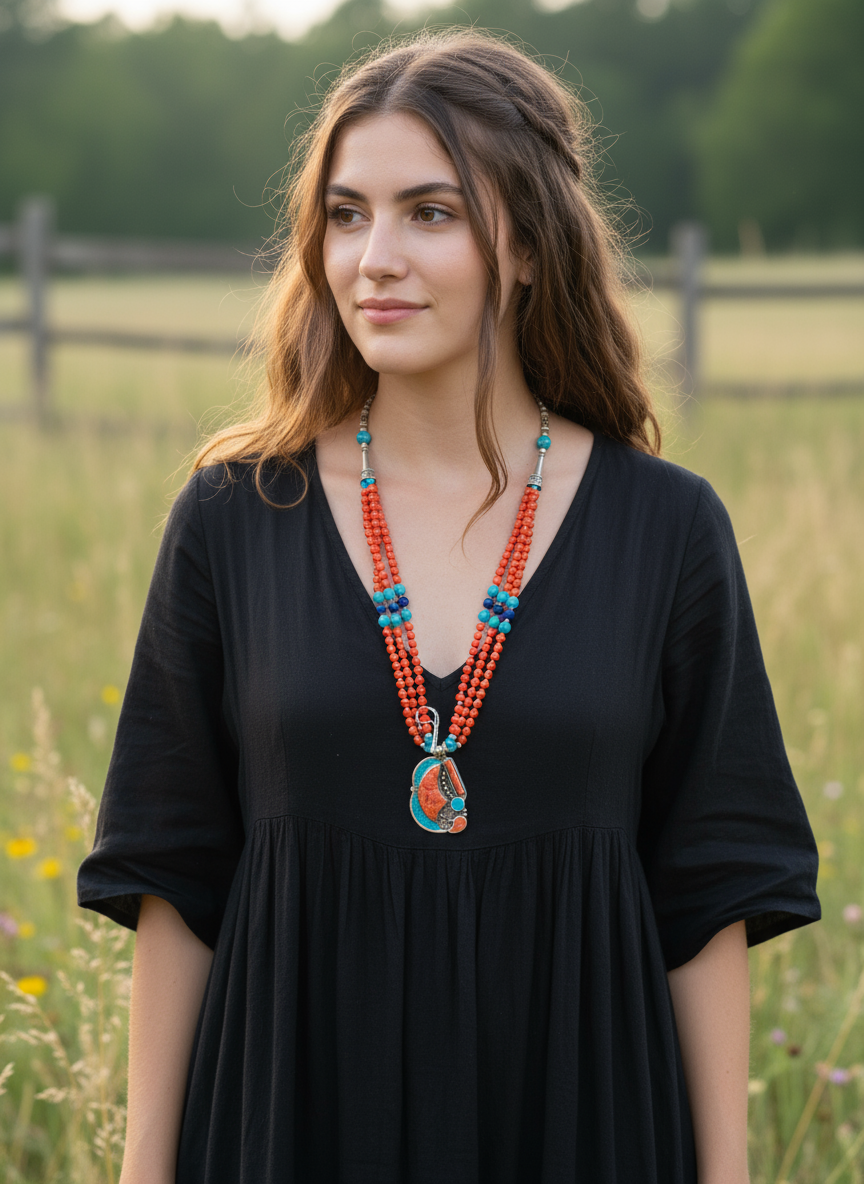 BOHEMIAN STYLE HANDCRAFTED TIBETAN NECKLACE #1826