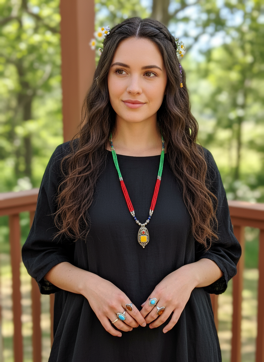 BOHEMIAN STYLE HANDCRAFTED TIBETAN NECKLACE #1825