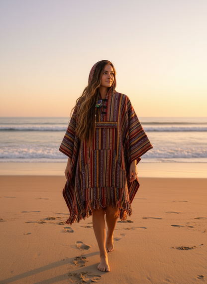 Boho style handcrafted Hoodie Plus size UNISEX Gheri poncho #017663