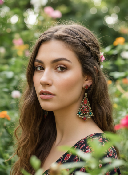 Bohemian style handcrafted Tibetan earrings #228508