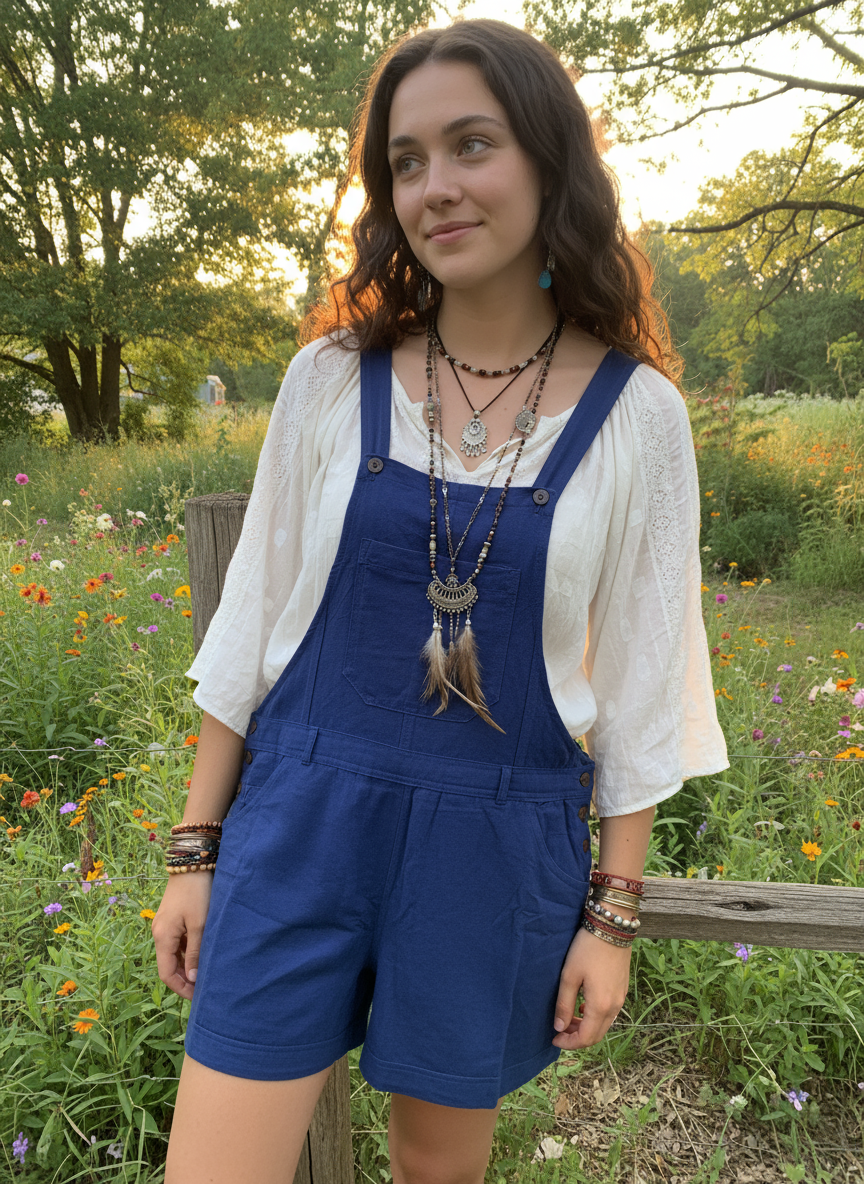 Bohemian style handcrafted Overall Shorts  #436