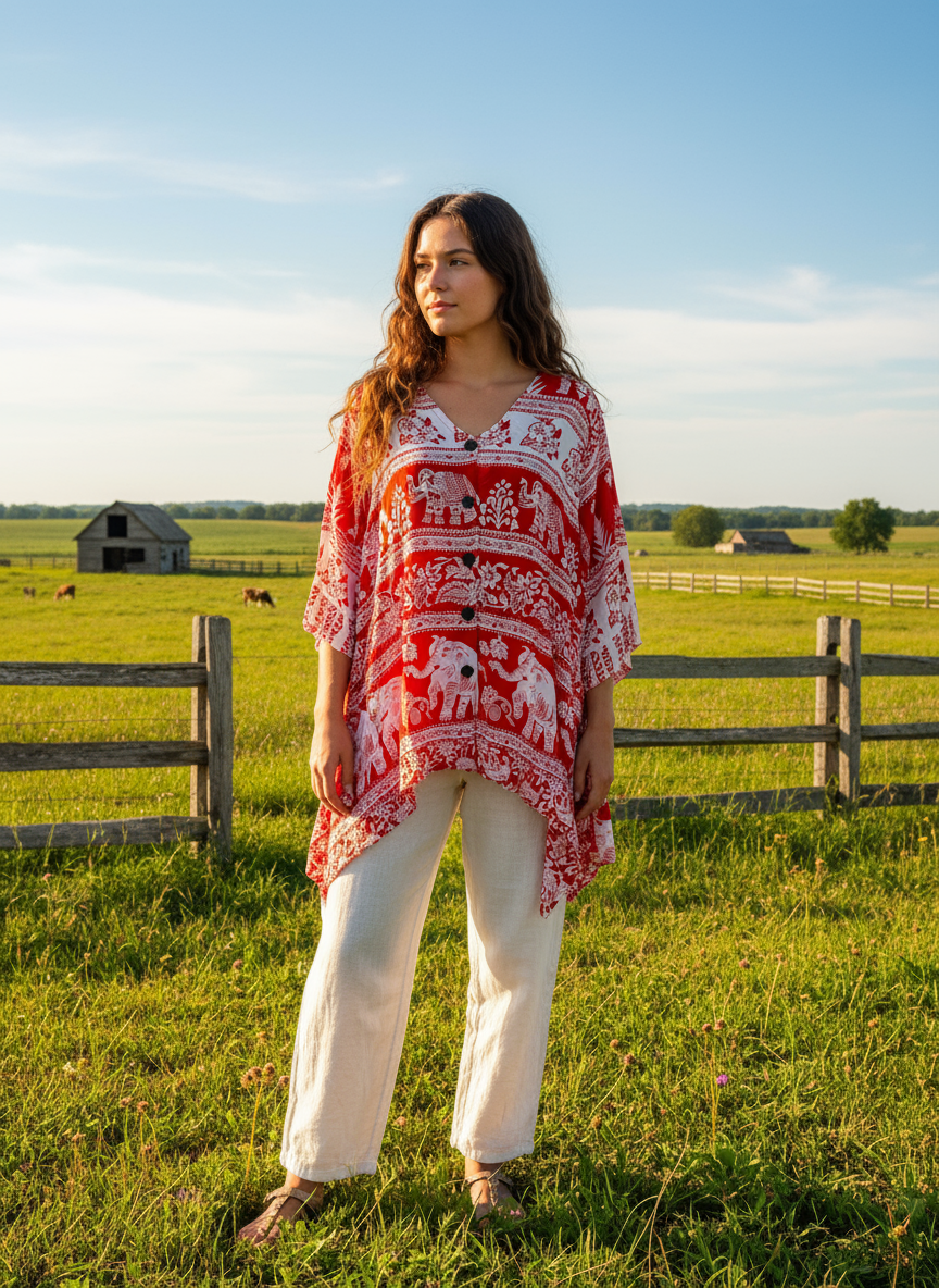 Bohemian style handcrafted cotton Shirt/Top #001803