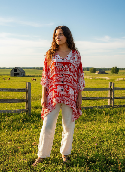 Bohemian style handcrafted cotton Shirt/Top #001803