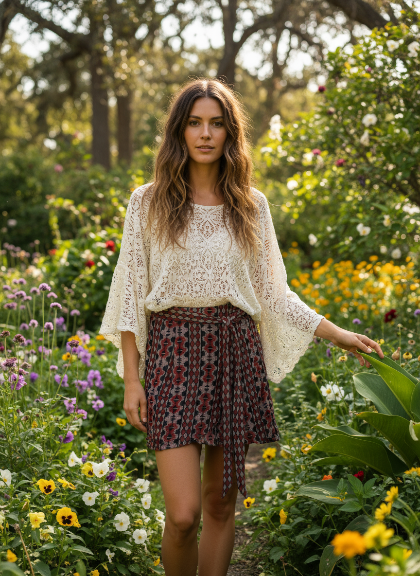 Bohemian style handcrafted Trance mini / Short skirt #5624