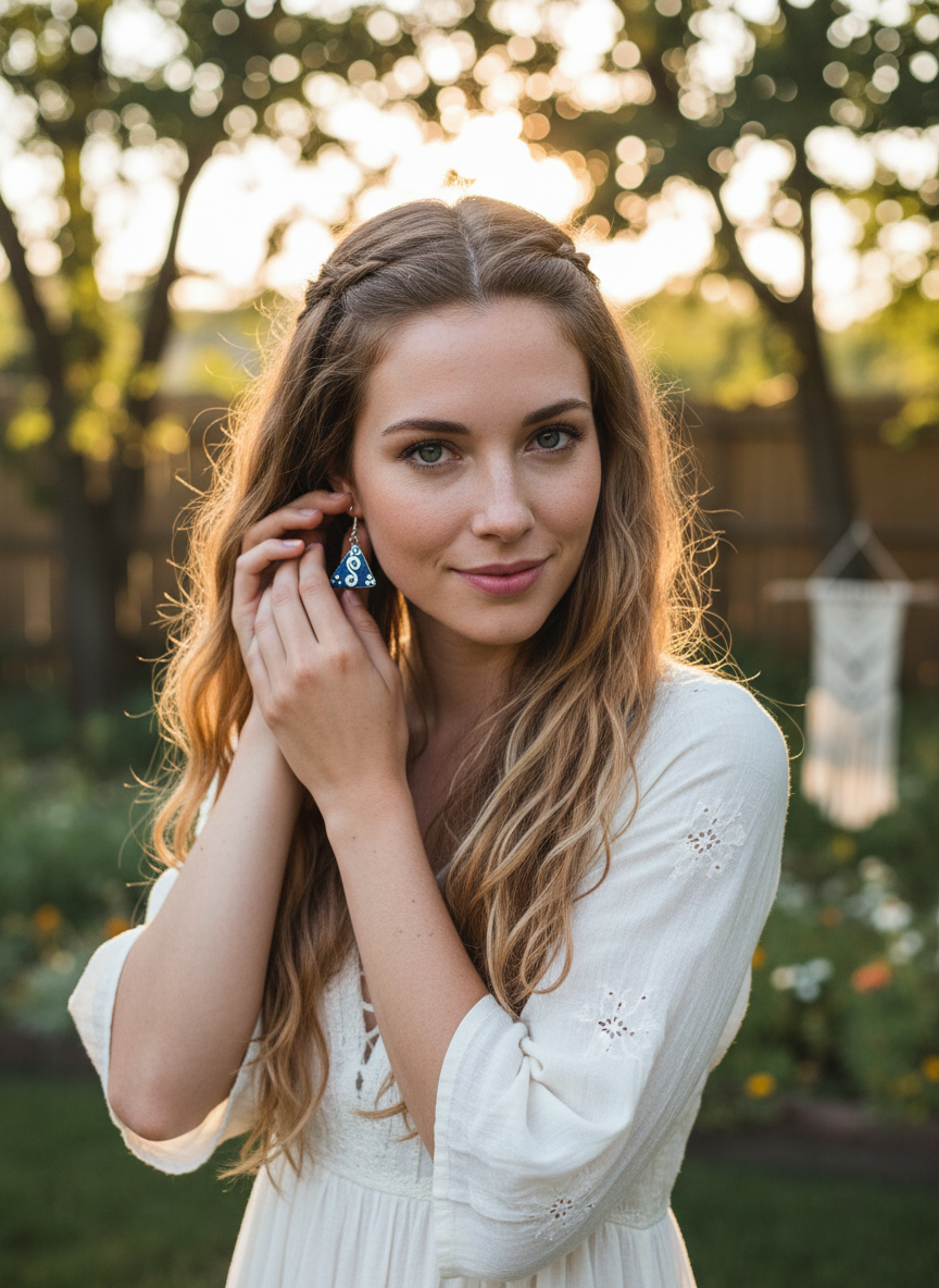 Bohemian style handcrafted Tibetan earrings #220100