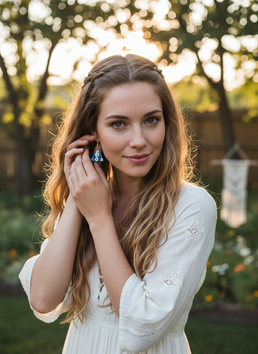 Bohemian style handcrafted Tibetan earrings #220100