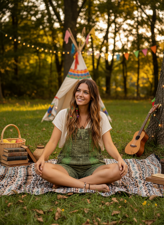 Bohemian style handcrafted Overall Shorts  #43022