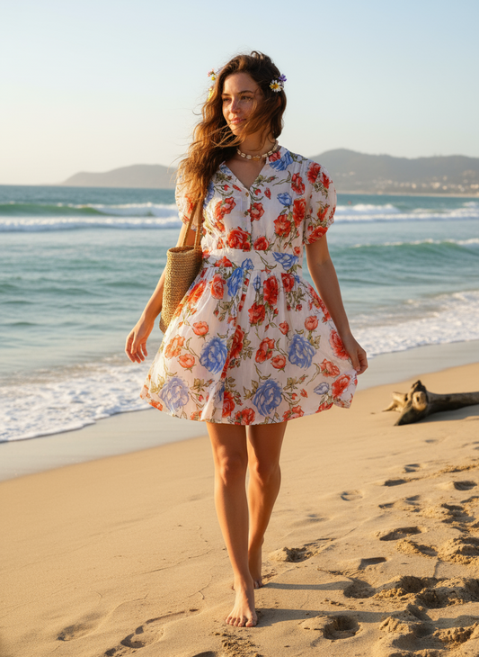 BOHEMIAN STYLE HANDCRAFTED COTTON SHORT DRESS #610