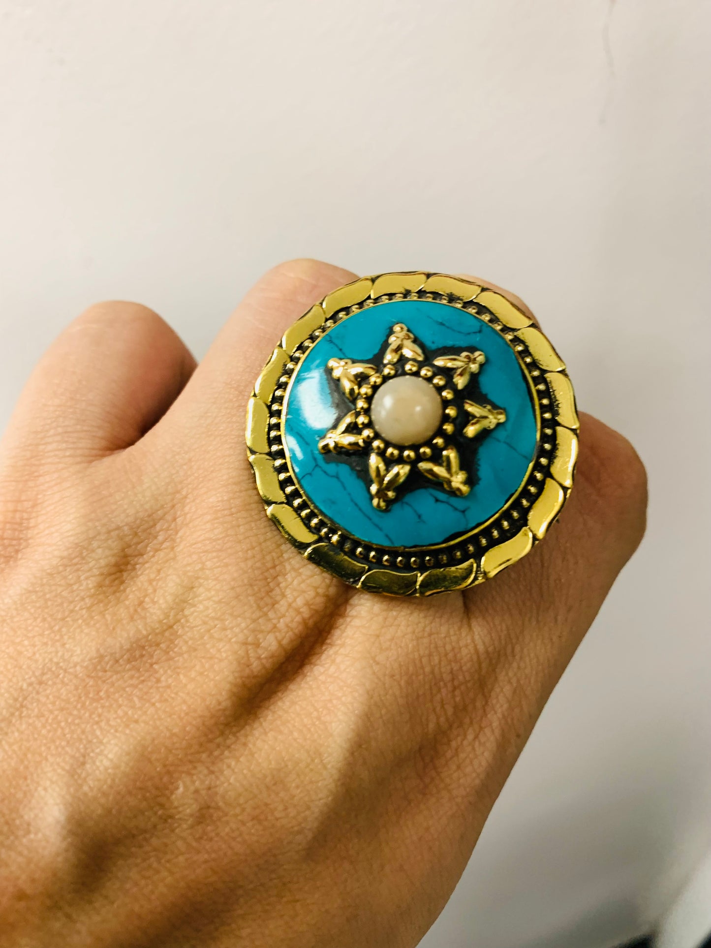 Bohemian style handcrafted Tibetan Natural Stone ring #462