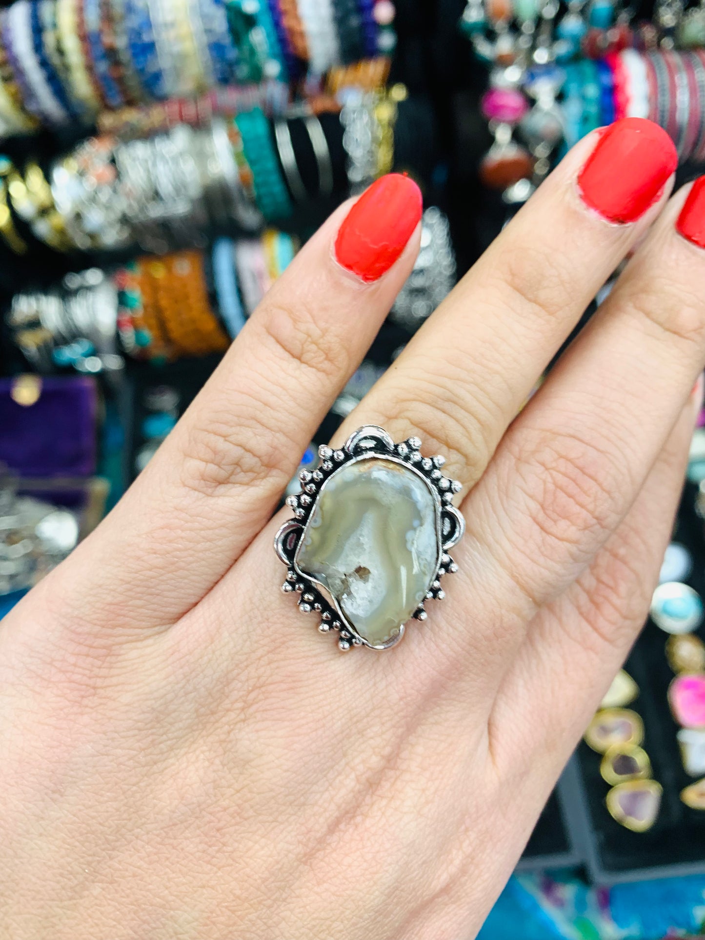 Bohemian style handcrafted Natural stones Rings # 69665