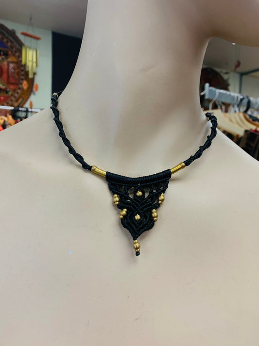Bohemian style handcrafted Macrame with brass necklace # 120023