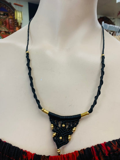 Bohemian style handcrafted Macrame with brass necklace # 120023