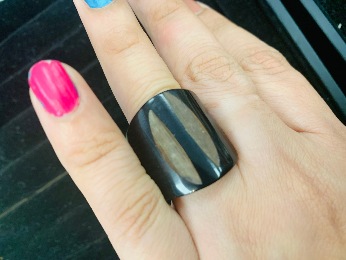 Bohemian style handcrafted wood Ring # 894