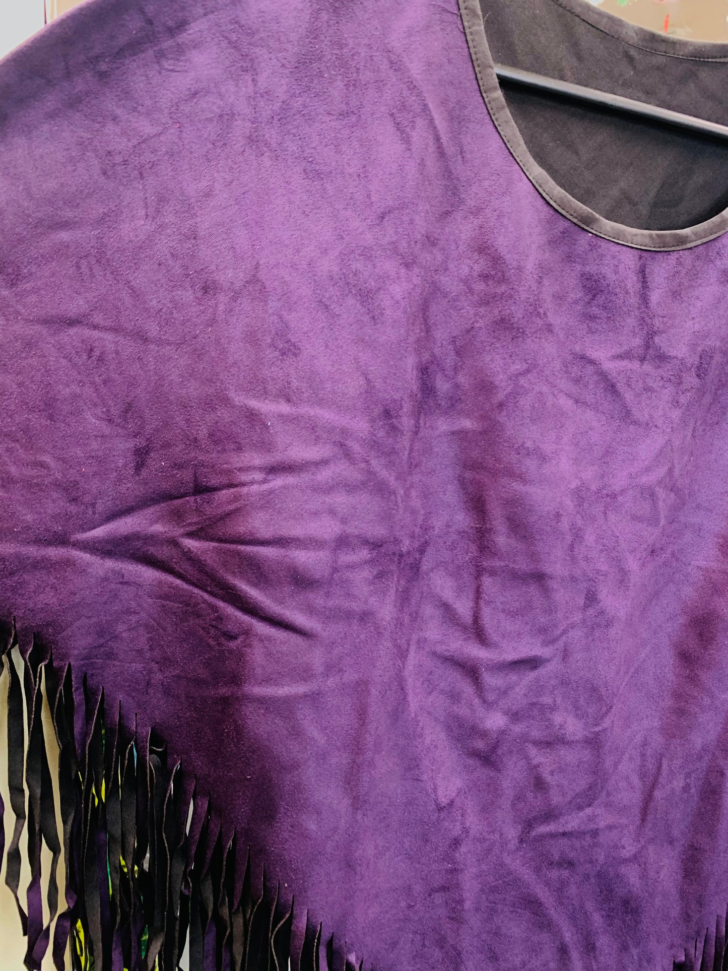 Bohemian style handcrafted Faux Suede Poncho # 77121