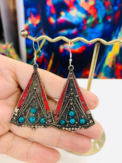 Bohemian style handcrafted Tibetan earrings #228504