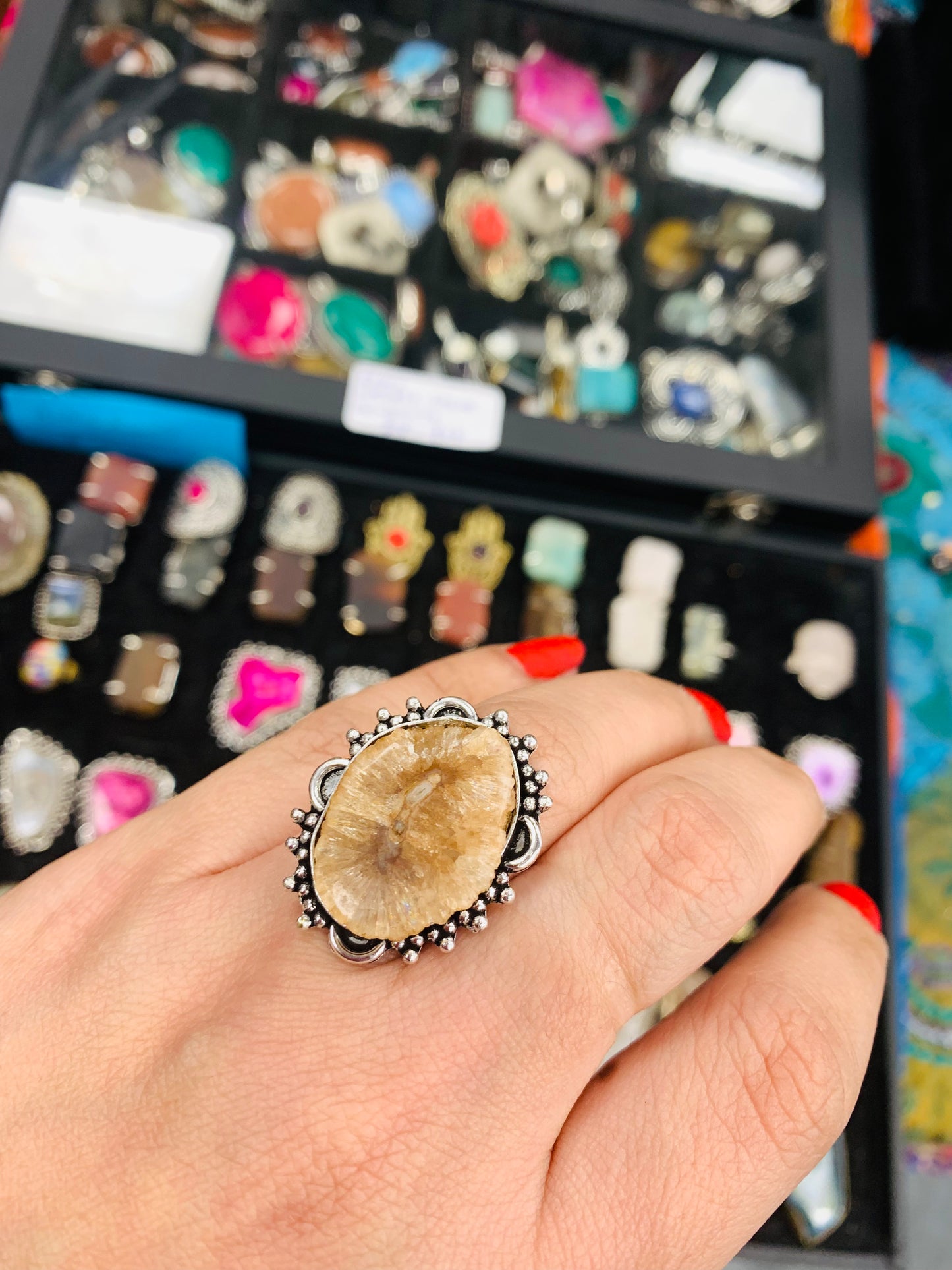 Bohemian style handcrafted Natural stones Rings # 69663