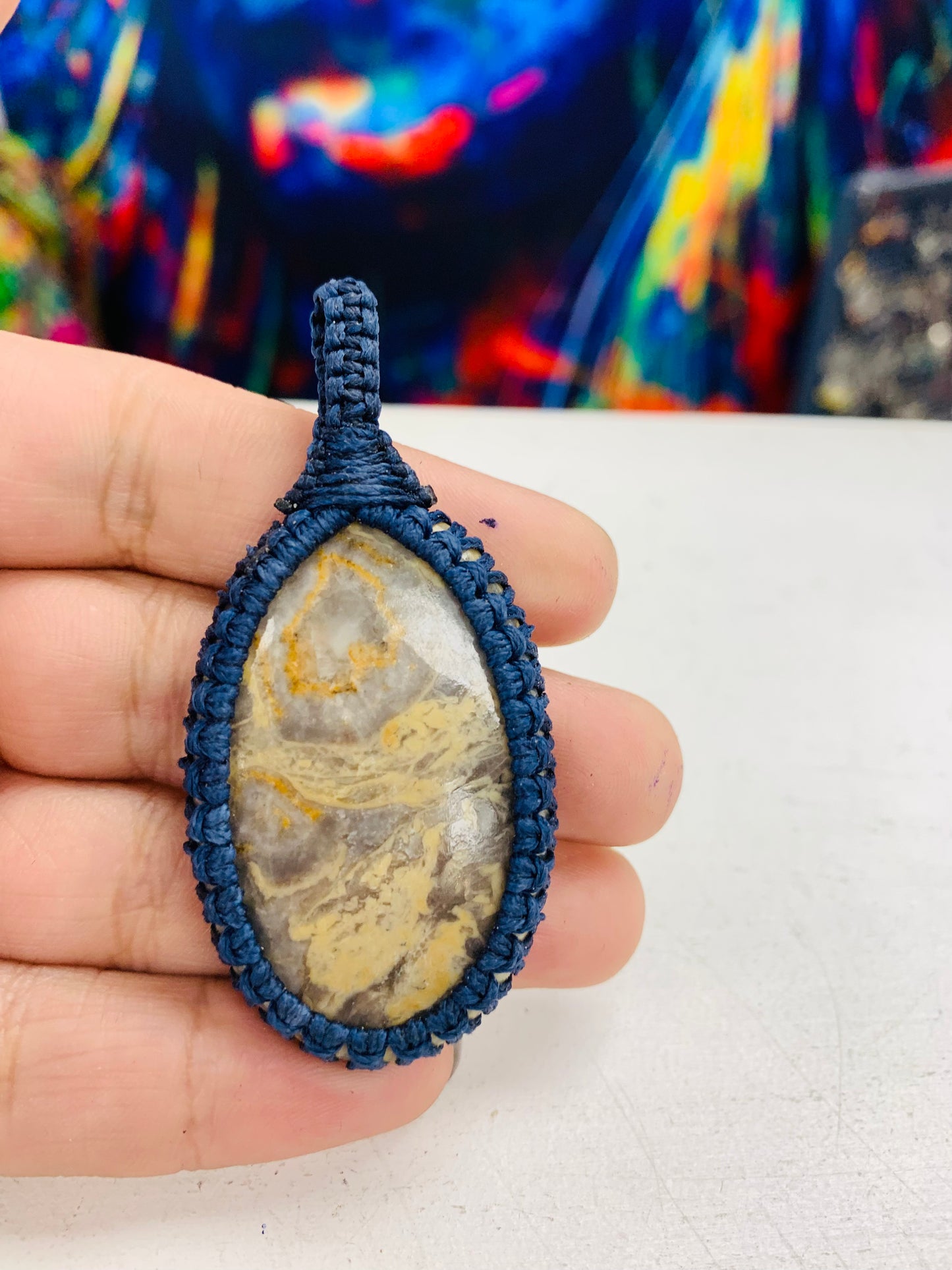 Bohemian style handcrafted Macrame and stone pendant # 14009