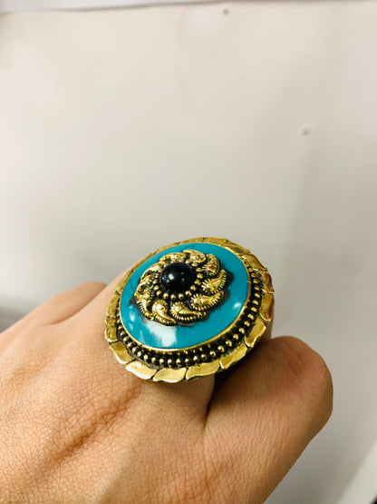 Bohemian style handcrafted Tibetan Natural Stone ring #462