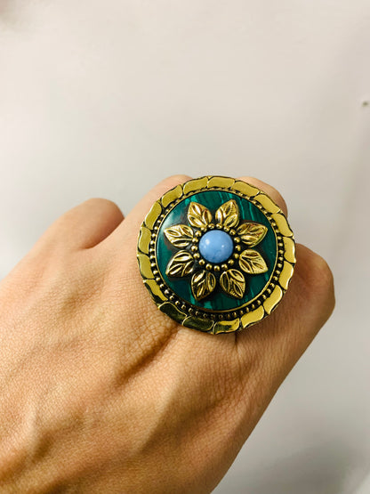 Bohemian style handcrafted Tibetan Natural Stone ring #462