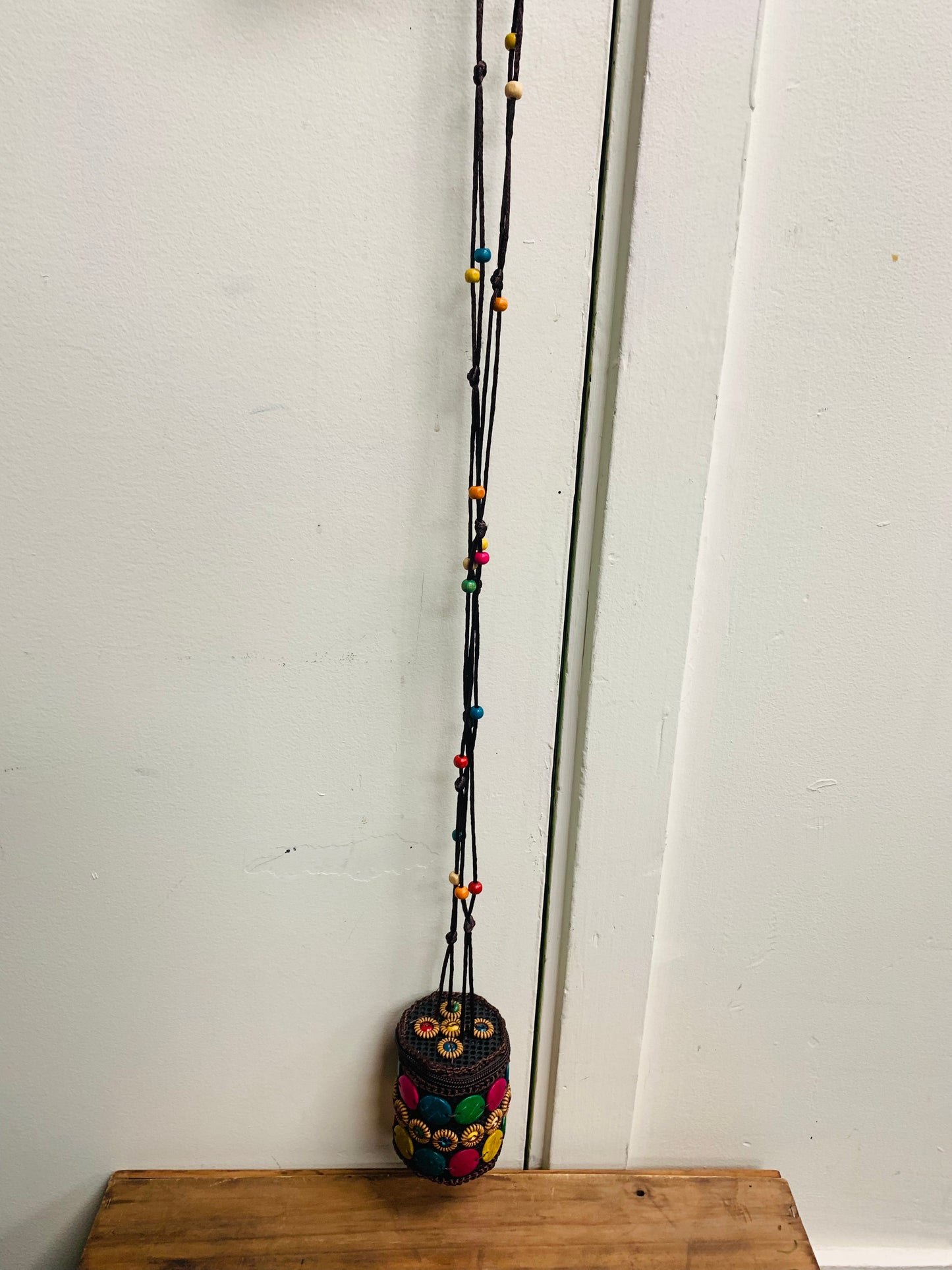 BOHEMIAN STYLE HANDCRAFTED WOODEN BEADS COIN POUCH # 5121