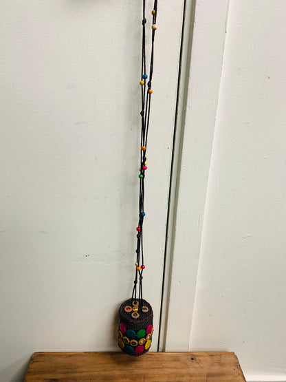 BOHEMIAN STYLE HANDCRAFTED WOODEN BEADS COIN POUCH # 5121