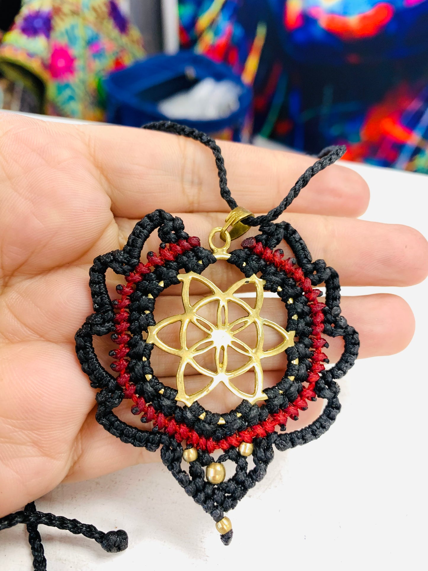 Bohemian style handcrafted Macrame with brass necklace # 140