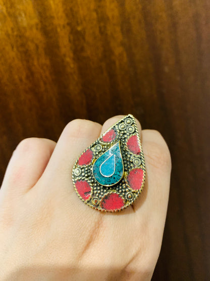 Bohemian style handcrafted Tibetan ring #45206