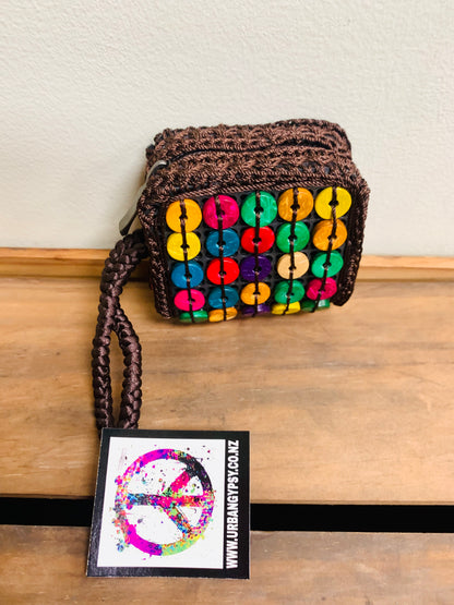 BOHEMIAN STYLE HANDCRAFTED WOOD FLOWER SMALL BAG/PURSE # 51212