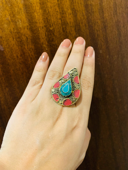 Bohemian style handcrafted Tibetan ring #45206