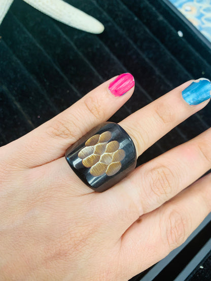 Bohemian style handcrafted wood Ring # 895