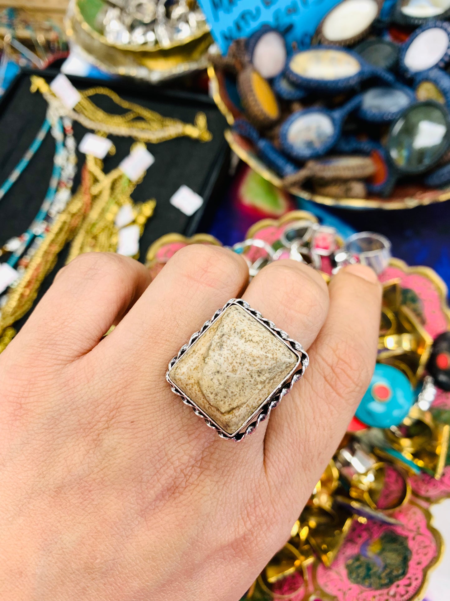 Handcrafted Natural stones ring # 884451