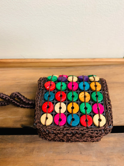 BOHEMIAN STYLE HANDCRAFTED WOOD FLOWER SMALL BAG/PURSE # 51212