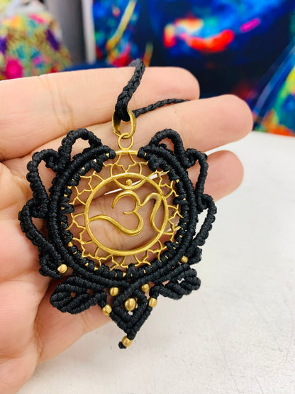 Bohemian style handcrafted Macrame with brass necklace # 1403