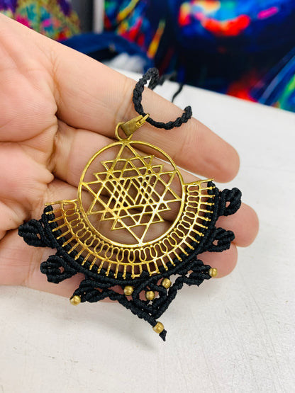 Bohemian style handcrafted Macrame with brass necklace # 1401