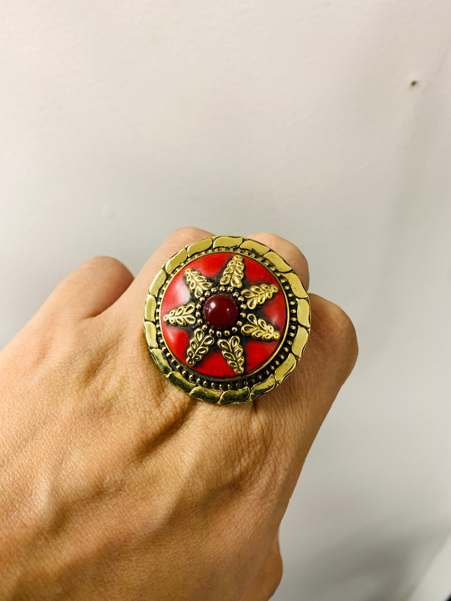 Bohemian style handcrafted Tibetan Natural Stone ring #462