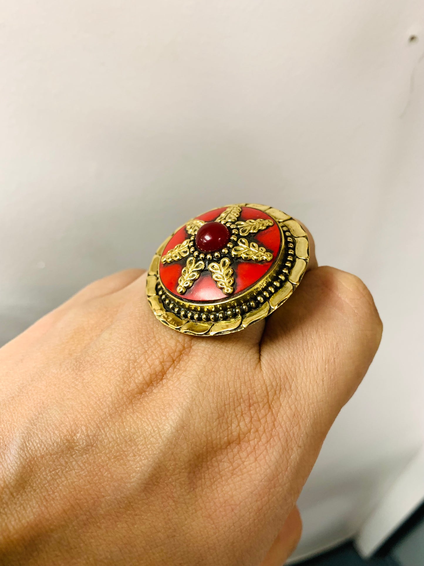 Bohemian style handcrafted Tibetan Natural Stone ring #462