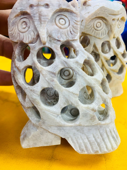 BOHO HANDCRAFTED AND HAND CARVED MARBLE STONE OWL STATUE # 66000