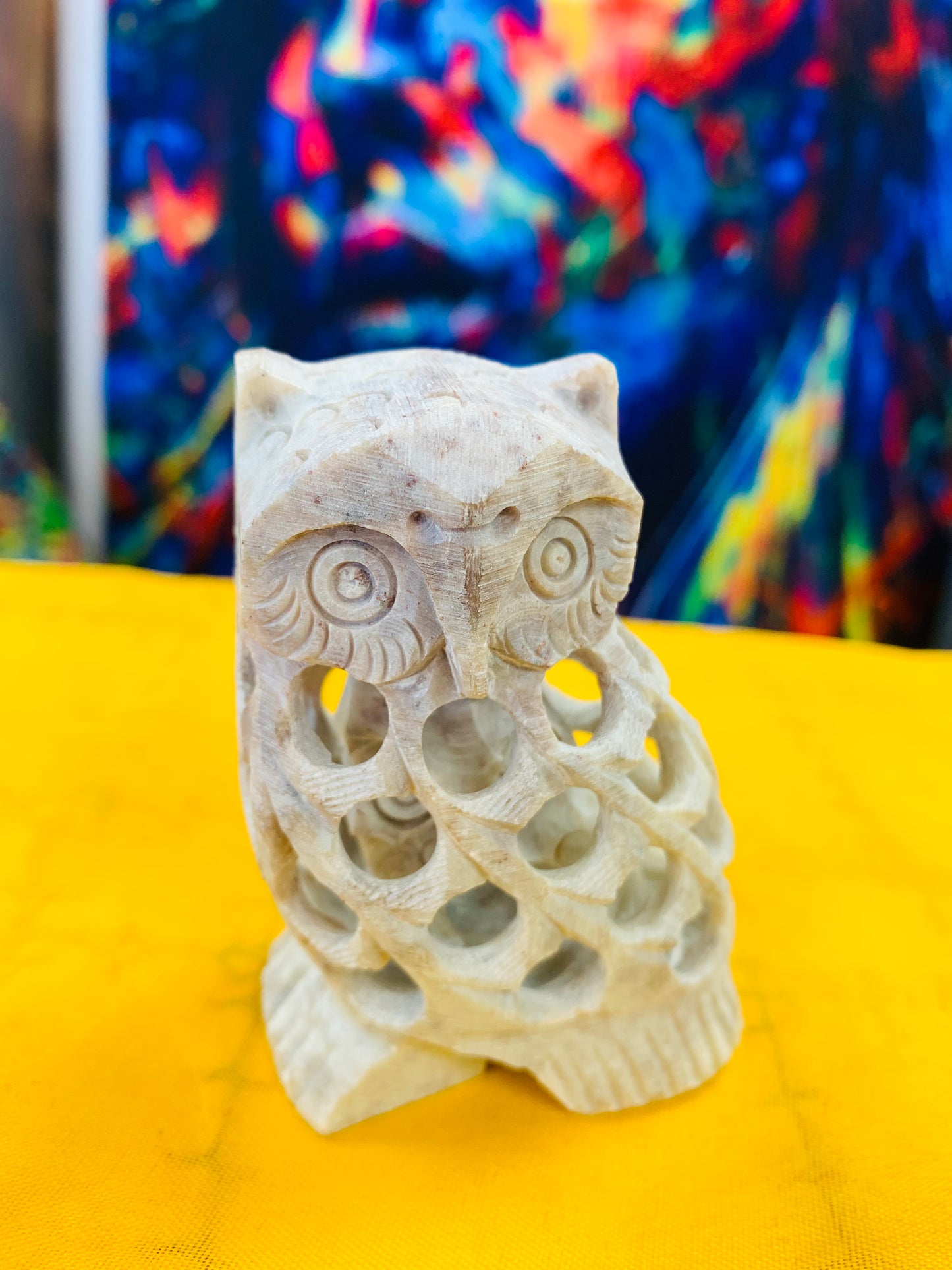 BOHO HANDCRAFTED AND HAND CARVED MARBLE STONE OWL STATUE # 66000