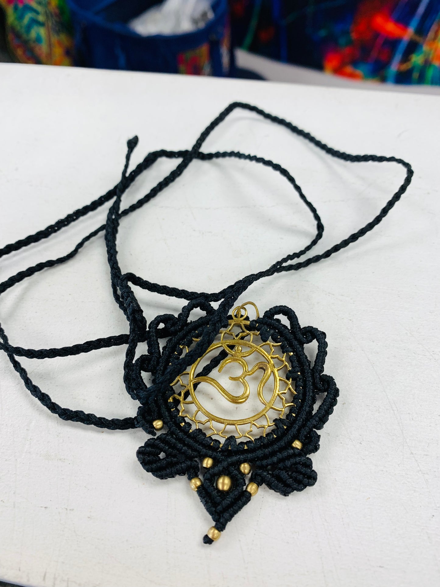 Bohemian style handcrafted Macrame with brass necklace # 1403