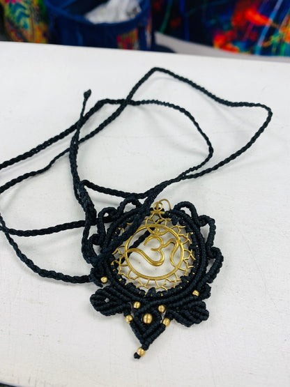Bohemian style handcrafted Macrame with brass necklace # 1403