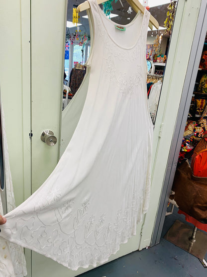 Bohemian style handcrafted cotton white dress #0098