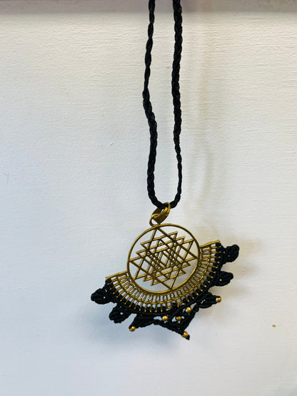 Bohemian style handcrafted Macrame with brass necklace # 1401