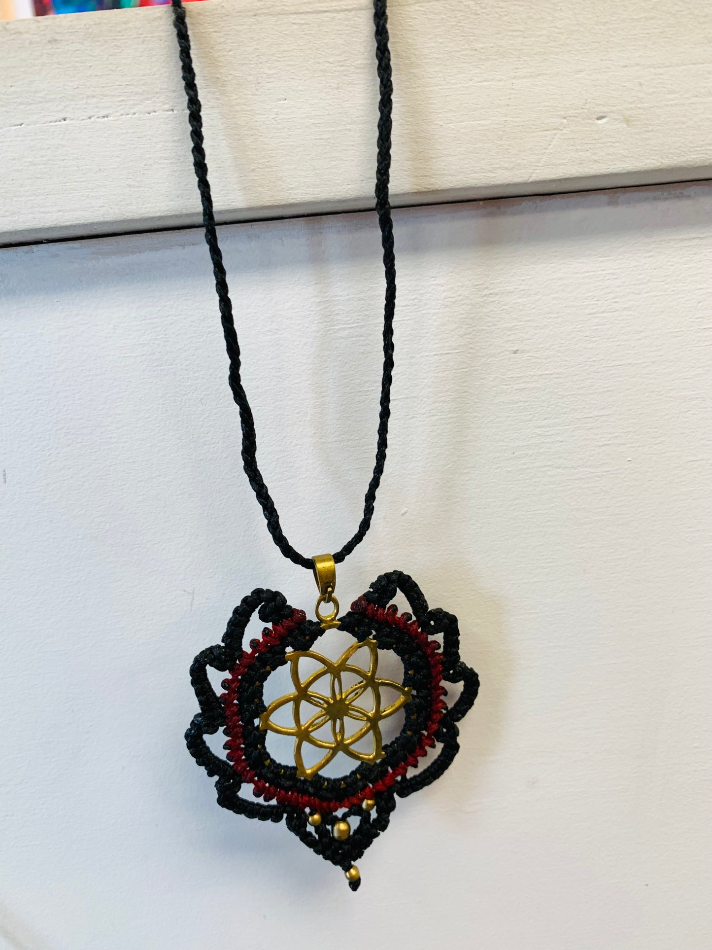 Bohemian style handcrafted Macrame with brass necklace # 140